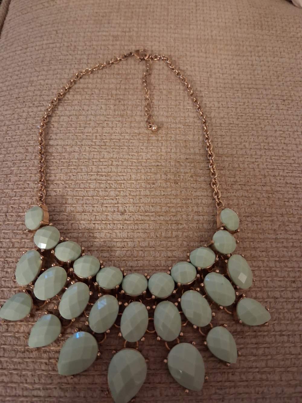Gold-Tone Statement Necklace with Mint Green Stones